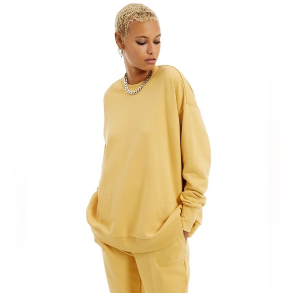 DANIELLE BERNSTEIN Womens Yellow French Terry Long Sleeve Crew Neck Top XS - Picture 1 of 2